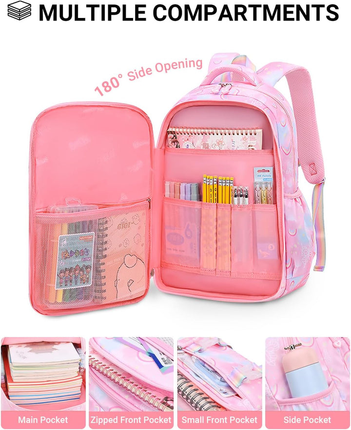 IvyH Kinderrucksack Mädchen Schulrucksack Grosse, Schulranzen Mädchen 2-6. Klasse, Wasserdicht Rucks