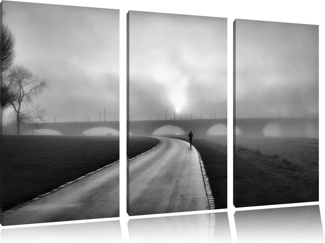 Pixxprint Laufen im Morgengrauen als Leinwandbild | Grösse: 3 Teilig (120x80) | Wandbild| Kunstdruck