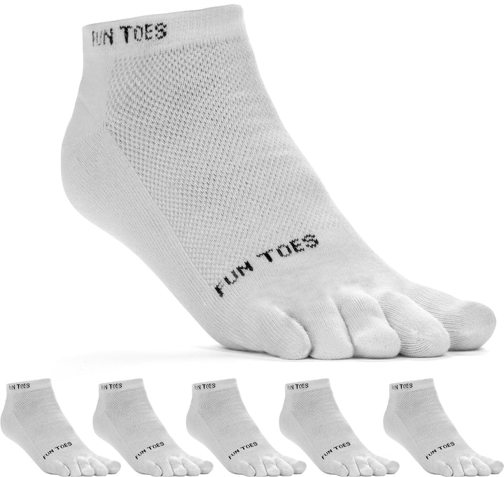 FUN TOES Herren-Zehensocken, Barfuss, Laufen, leicht, 6 Paar, Grösse EU 39-46 Weiss, Weiß