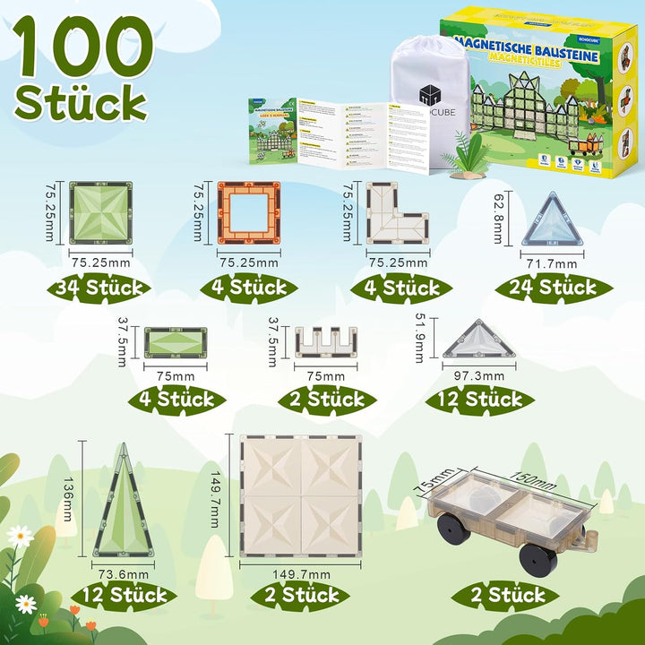 100 Stück Magnetische Bauklötze, Magnetische Bauklötze für Kinder, Magnetisches Konstruktionsspielze