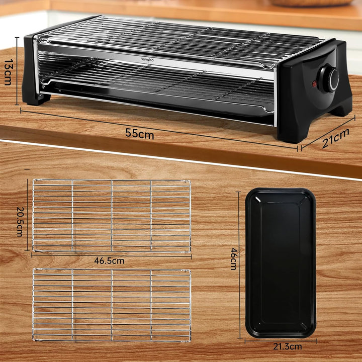Tischgrill Elektrisch, Elektrogrill Doppelschicht, 2200W Elektro Grill Smokeless BBQ Grill für Balko