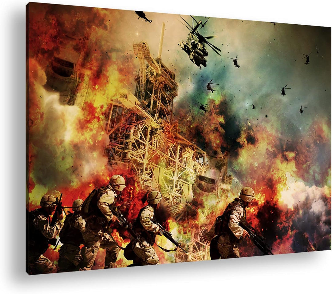 deyoli gewaltiger Kampf mit Explosionen im Format: 80x60 als Leinwandbild, Motiv fertig gerahmt auf