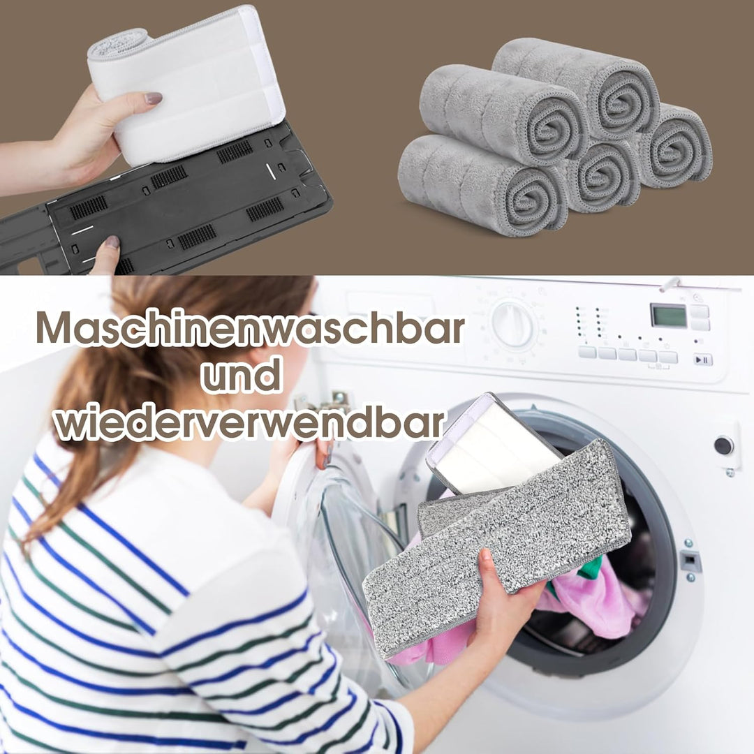 MASTERTOP Flachmopp und Eimer Set, Mikrofaser Bodenwischer mit 10 wiederverwendbaren Wischmopp-Pads