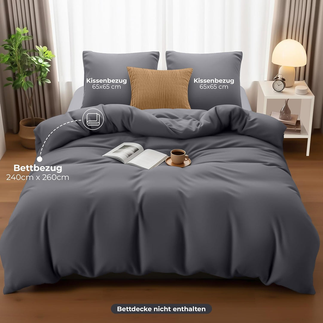 Utopia Bedding Bettwäsche Set - Mikrofaser Bettbezug 260x240 cm + 2 Kissenbezüge 65x65 cm - Grau 260