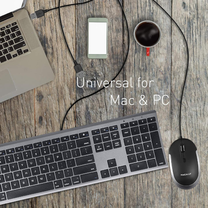 Macally DYNAMOUSE, MacBook Maus mit 3 Tasten und Scrollrad, optisch mit Kabel, Mouse für USB-A Noteb
