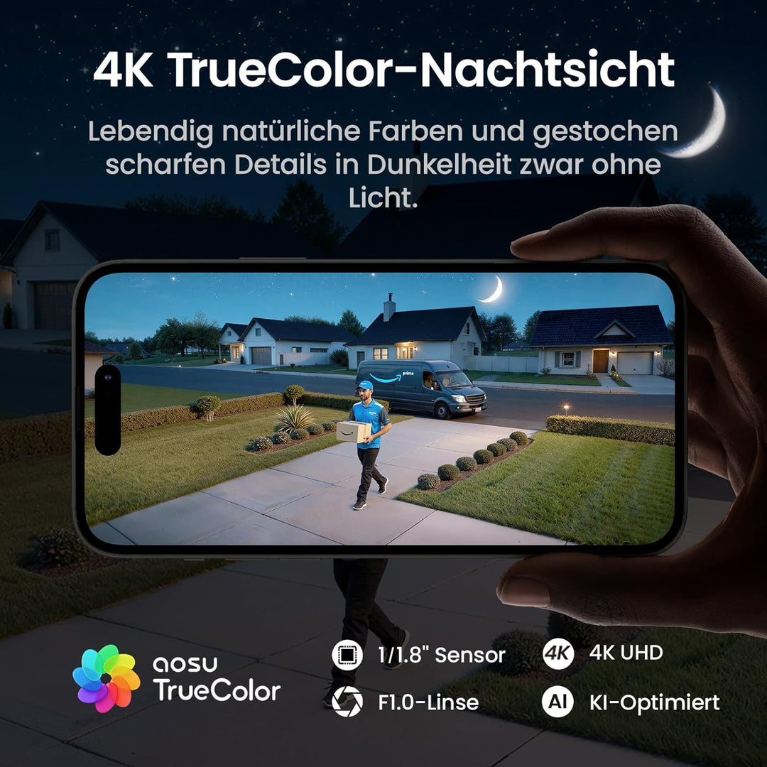 aosu T2 Ultra 4K UHD Überwachungskamera Aussen Solar Akku für Neue aosuBase, 4 Cam-Kit, TrueColor Na