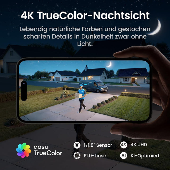 aosu T2 Ultra 4K UHD Überwachungskamera Aussen Solar Akku für Neue aosuBase, 4 Cam-Kit, TrueColor Na