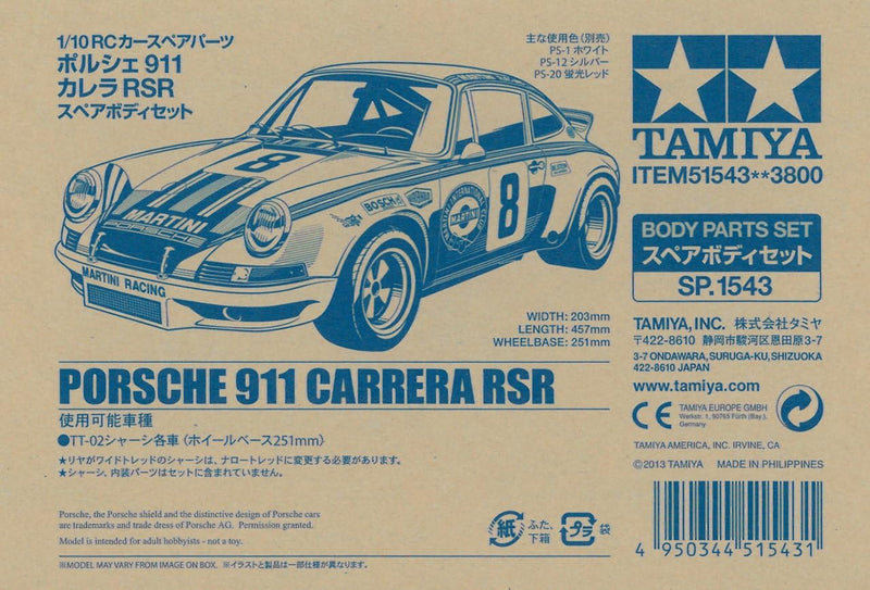 Tamiya 300051543 - Karosserie-Satz Porsche911 Carrera RSR, Martini, Medium