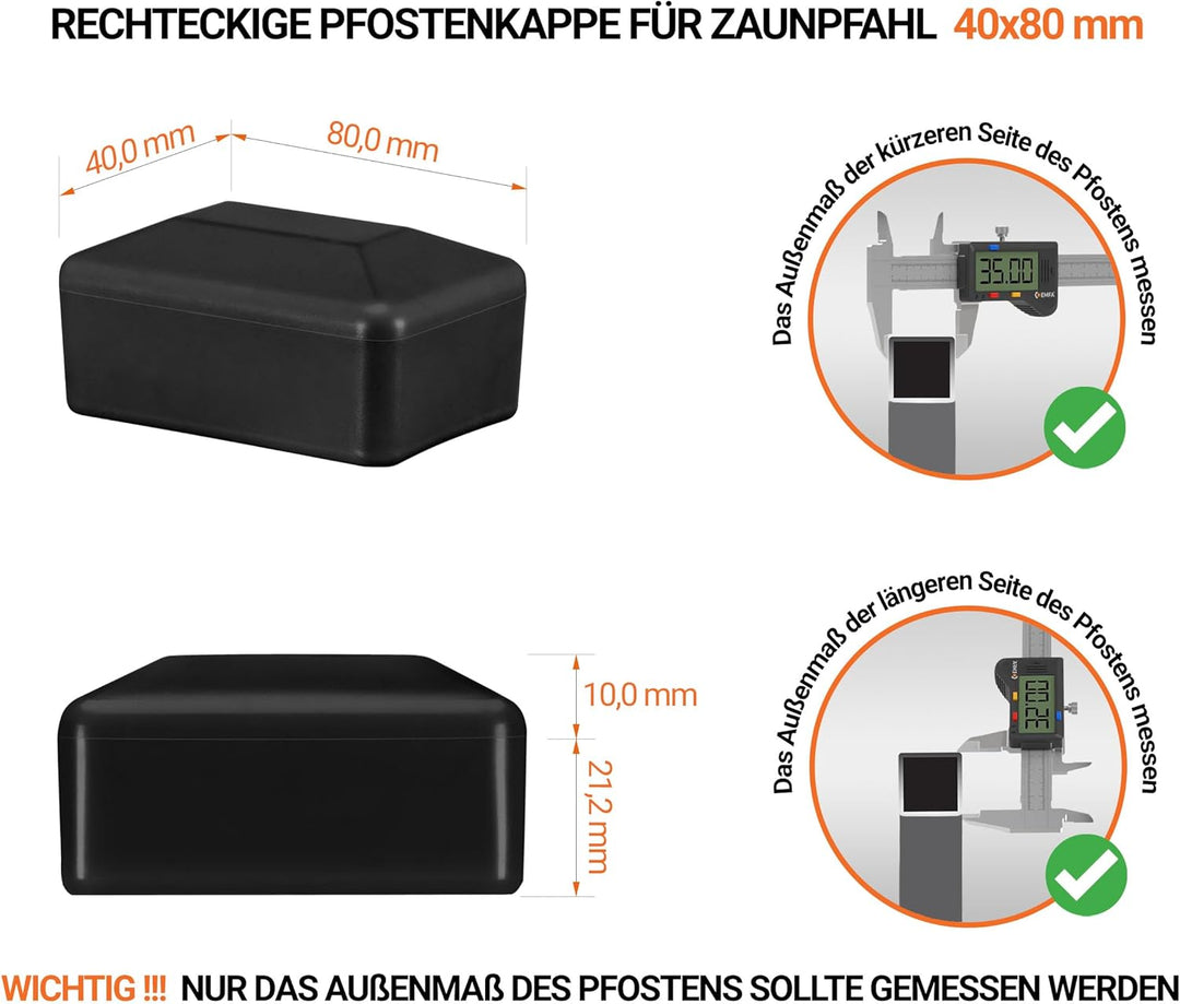 EMFA Zaunpfahlkappe rechteckig 40x80 mm Schwarz 5 Stück Pfostenkappen Kunststoff Pfostenkappen Abdec