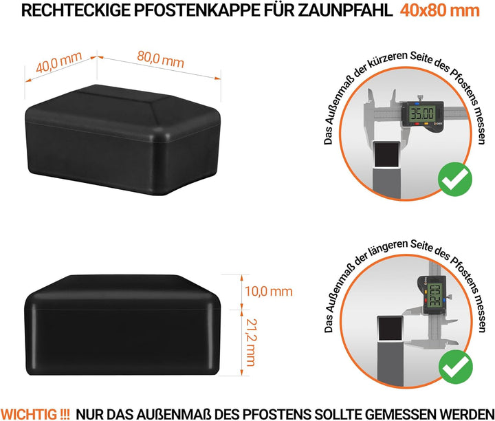 EMFA Zaunpfahlkappe rechteckig 40x80 mm Schwarz 5 Stück Pfostenkappen Kunststoff Pfostenkappen Abdec