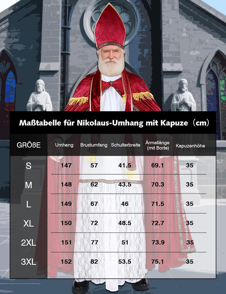Ahititi Nikolaus Kostüm Herren Weihnachtsmann Bischof Kostüm Premium Set mit Zubehör Nikolauskostüm