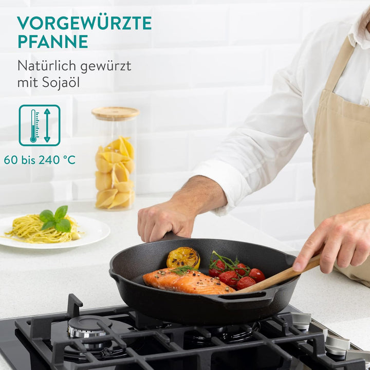 Navaris Gusseisenpfanne - 30cm Eingebrannte Pfanne Gusseisen Induktion, Cast Iron Pan, Gusspfanne, G