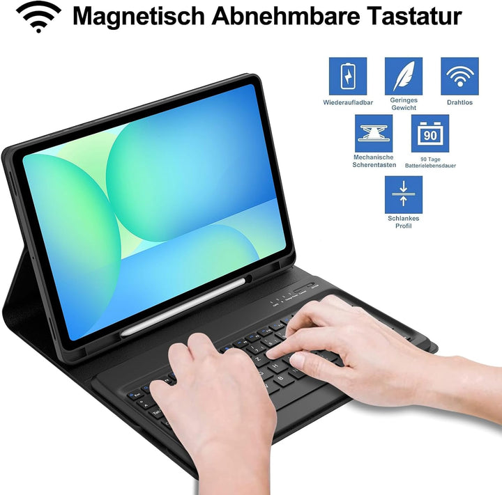 IVEOPPE Hülle mit Tastatur für Samsung Galaxy Tab S10 FE+ 13.1 Zoll, Deutsches QWERTZ-Layout, Tastat