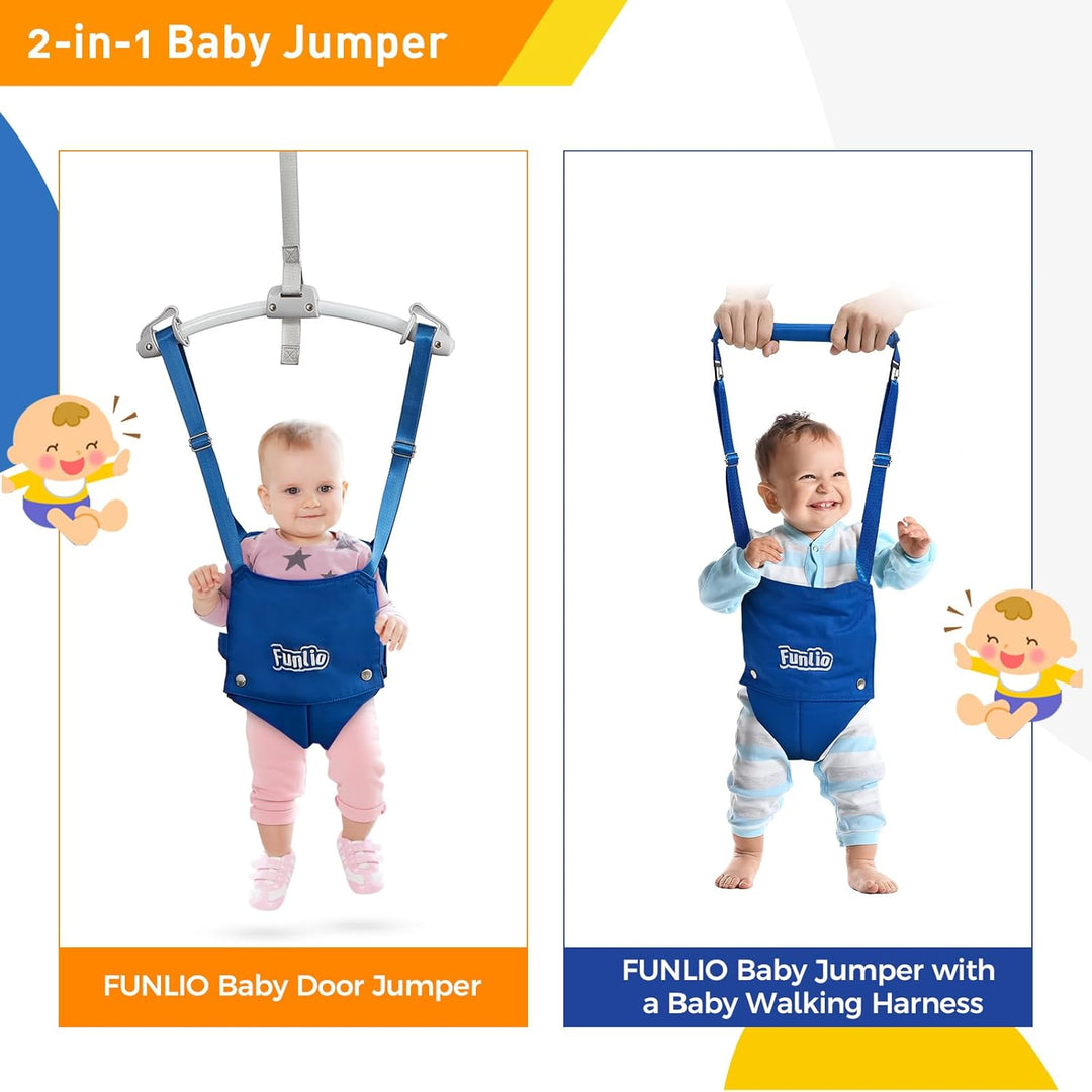 FUNLIO 2-in-1 Baby-Türspringer mit Türklemme und Laufgurt für 6-24 Monate. Stabiler Sprungmechanismu