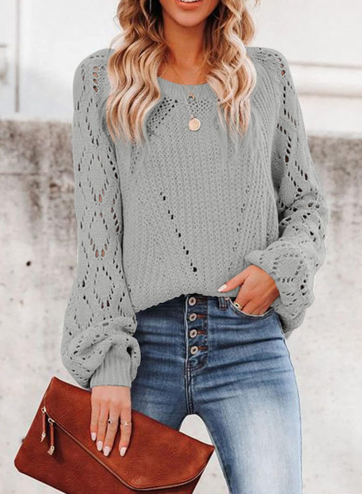Dokotoo Damen Strickpullover Elegant Rundhals Pullover Langarm Grobstrick Pulli Herbst Winter Einfar