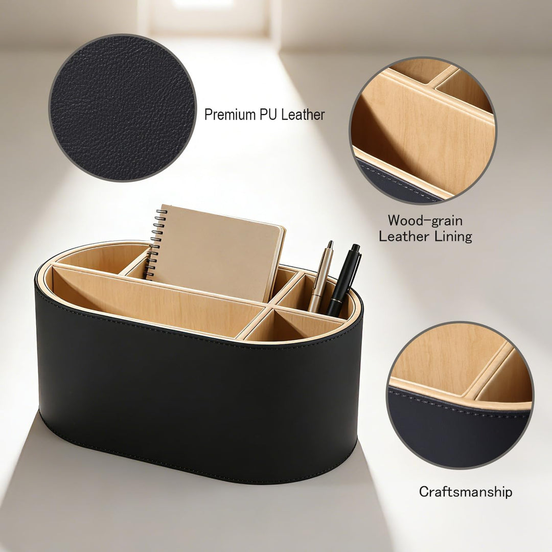 KINGFOM Schreibtisch Organizer aus Leder, Stiftehalter mit 5 Fächern, Ovaler Büro Organizer für Stif