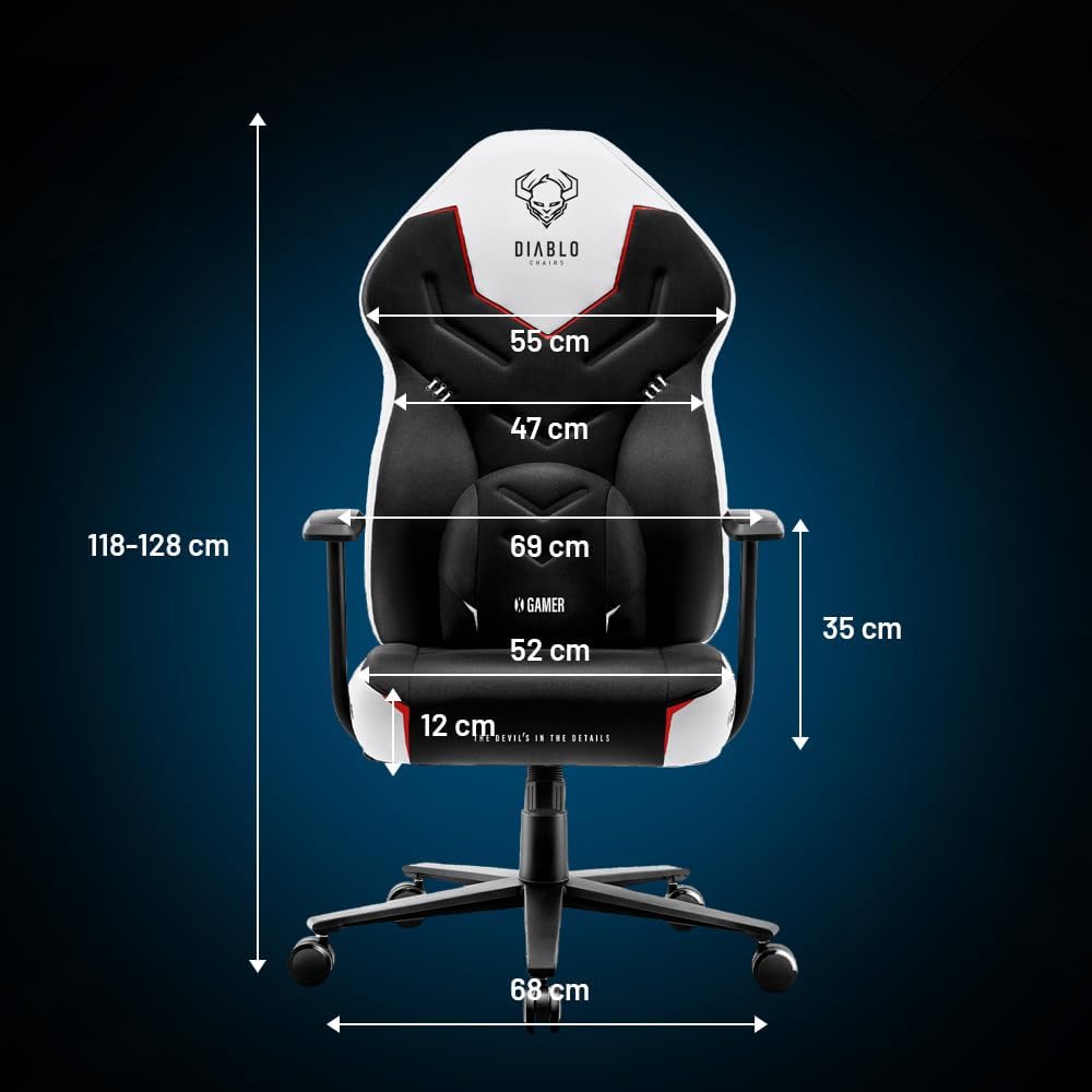 Diablo X-Gamer 2.0 Gaming Stuhl Bürostuhl Stoffbezug Ergonomisches Design Lendenwirbelkissen Softpad