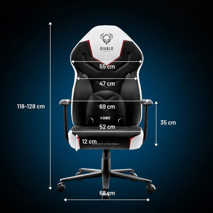 Diablo X-Gamer 2.0 Gaming Stuhl Bürostuhl Stoffbezug Ergonomisches Design Lendenwirbelkissen Softpad