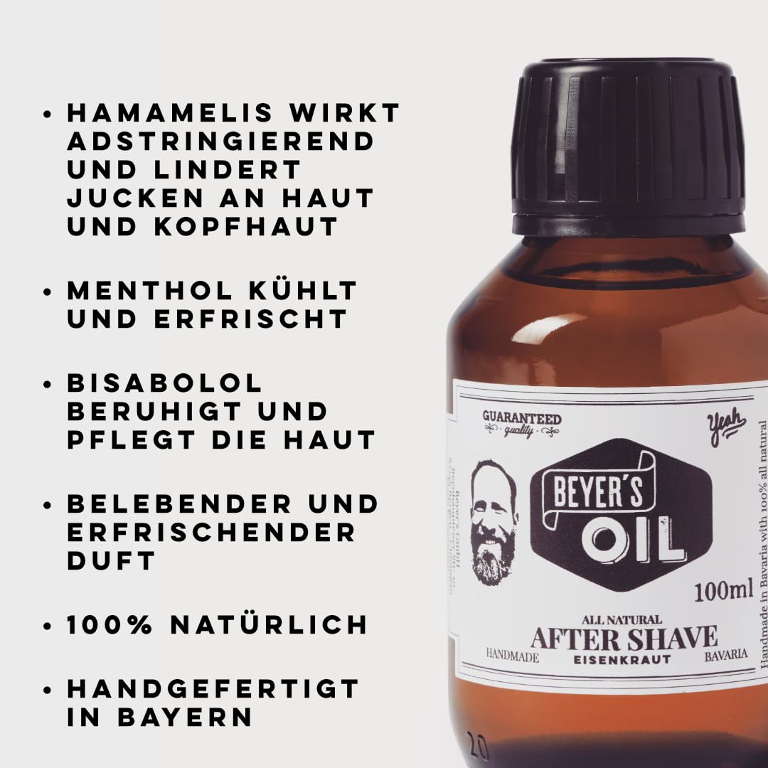 Beyer's Oil Aftershave Eisenkraut 100ml - Handgemacht in Bayern - 100% natürlich - Mit Hamamelis und