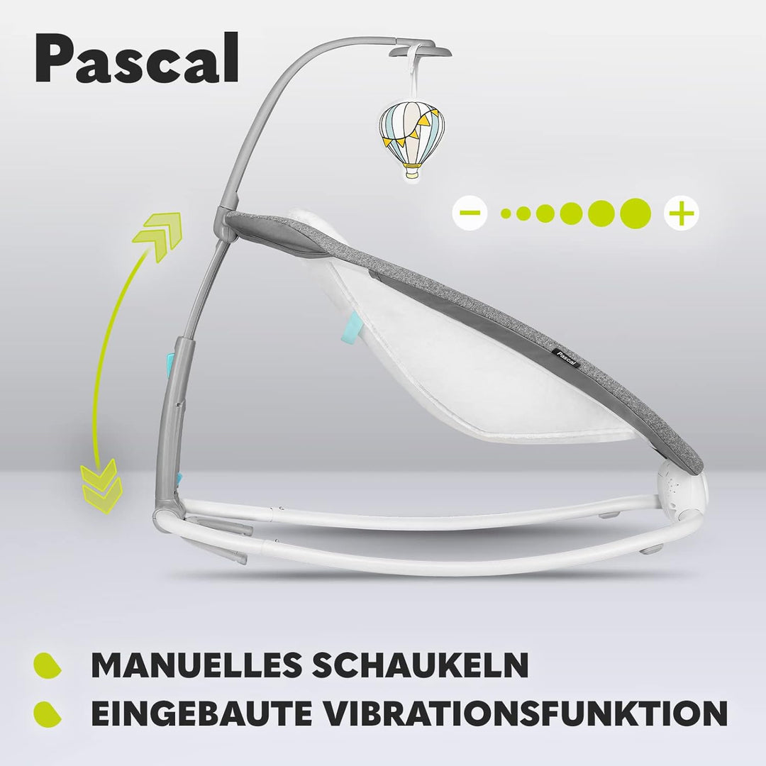 LIONELO Pascal Baby Wippe, sanfte Vibrationen, 5 Melodien, Spielzeugkarussell mit interaktiven Plüsc