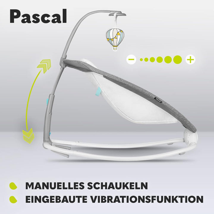 LIONELO Pascal Baby Wippe, sanfte Vibrationen, 5 Melodien, Spielzeugkarussell mit interaktiven Plüsc
