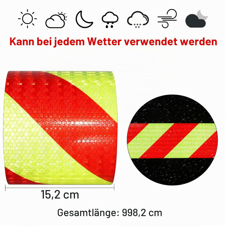 Reflektierendes Klebeband Rot &amp; Gelb 15 cm x 10 m Wasserdicht Reflektierendes Klebeband, Selbstklebe