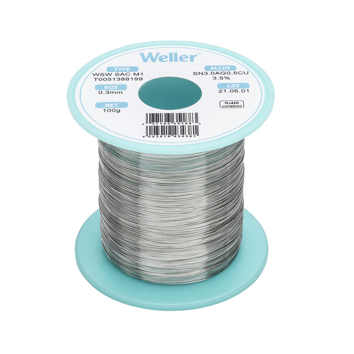Weller WSW SAC M1 (T0051388199) Bleifreier Lötdraht, Ø 0,3 mm, Legierung Sn96.5Ag3Cu0.5, Flussmittel