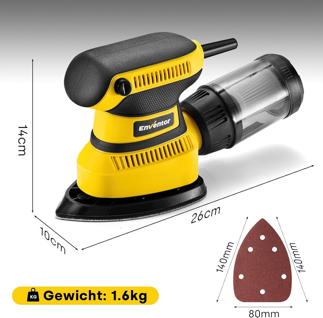 Enventor Deltaschleifer 210W, Schleifmaschine, Electric Orbital Schleifer mit 16 Schleifblätter, 150