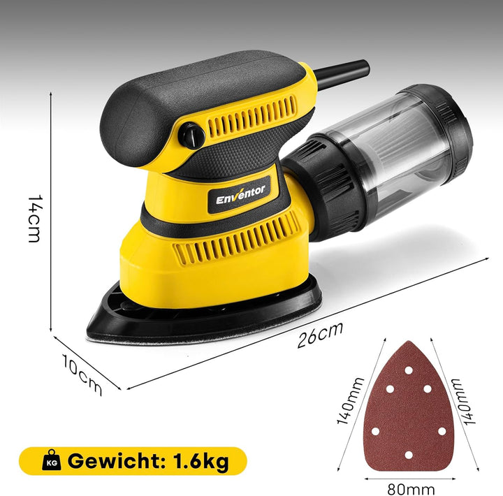 Enventor Deltaschleifer 210W, Schleifmaschine, Electric Orbital Schleifer mit 16 Schleifblätter, 150