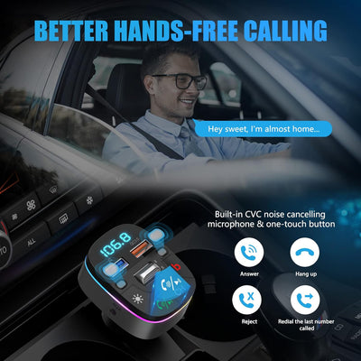 LENCENT Bluetooth 5,0 Auto FM Transmitter, QC3,0 Autoladegerät, AUX Bluetooth Radio Adapter, Drahtlo