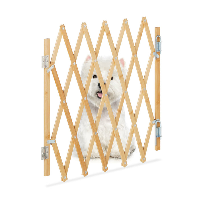 Relaxdays Hundeabsperrgitter, ausziehbar bis 96 cm, 48,5-60 cm hoch, Bambus, Hunde Schutzgitter für