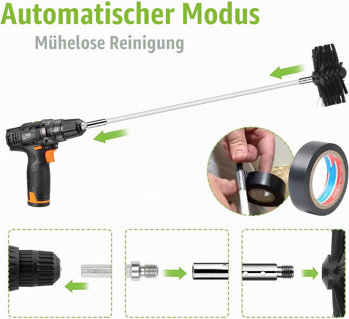 MaxEarn 24 Stk Kaminbürste Stange Set mit 18 Flexible Stangen 410mm+ 2 Bürstenköpfen 200mm + 1 Lange
