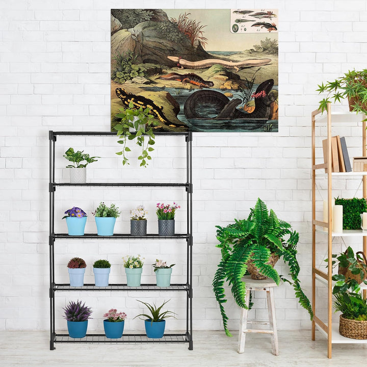 Relaxdays Blumenregal, 5 Ablagen, Blumen- & Pflanzentöpfe, Metall & Kunststoff, HBT: 140x91x28 cm, K