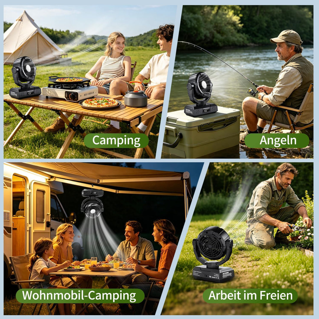Outdoor Kopfschütteln Camping Ventilator, 20000mAh Akku Mobiler Hängen Zelt Ventilator mit LED Later