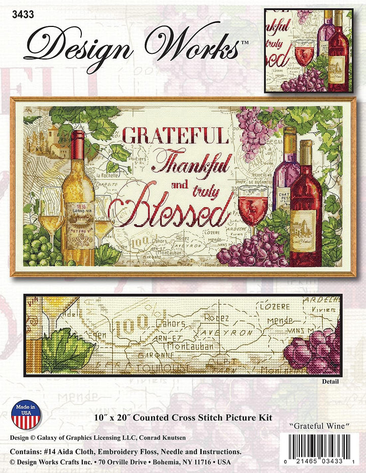 Design Works Crafts, Kreuzstich-Zählmusterpackung Grateful Wine