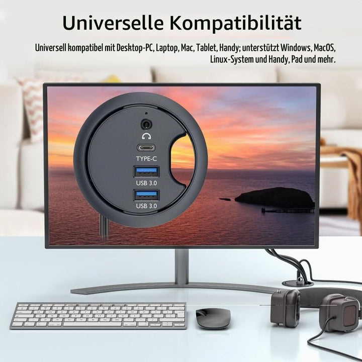 CY USB 3.0-Hub, Soundkarte, USB-C, 2 Anschlüsse, USB, 60 mm, Tischtülle, Splitter, Dockstation, Kopf