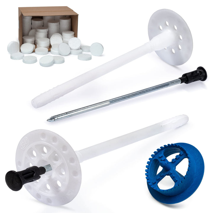 STRÜBER WDVS SET (Ø10x120mm Dämmstoffdübel mit Metalldorn 400St + Weiss Styropor Rondelle 400St + St