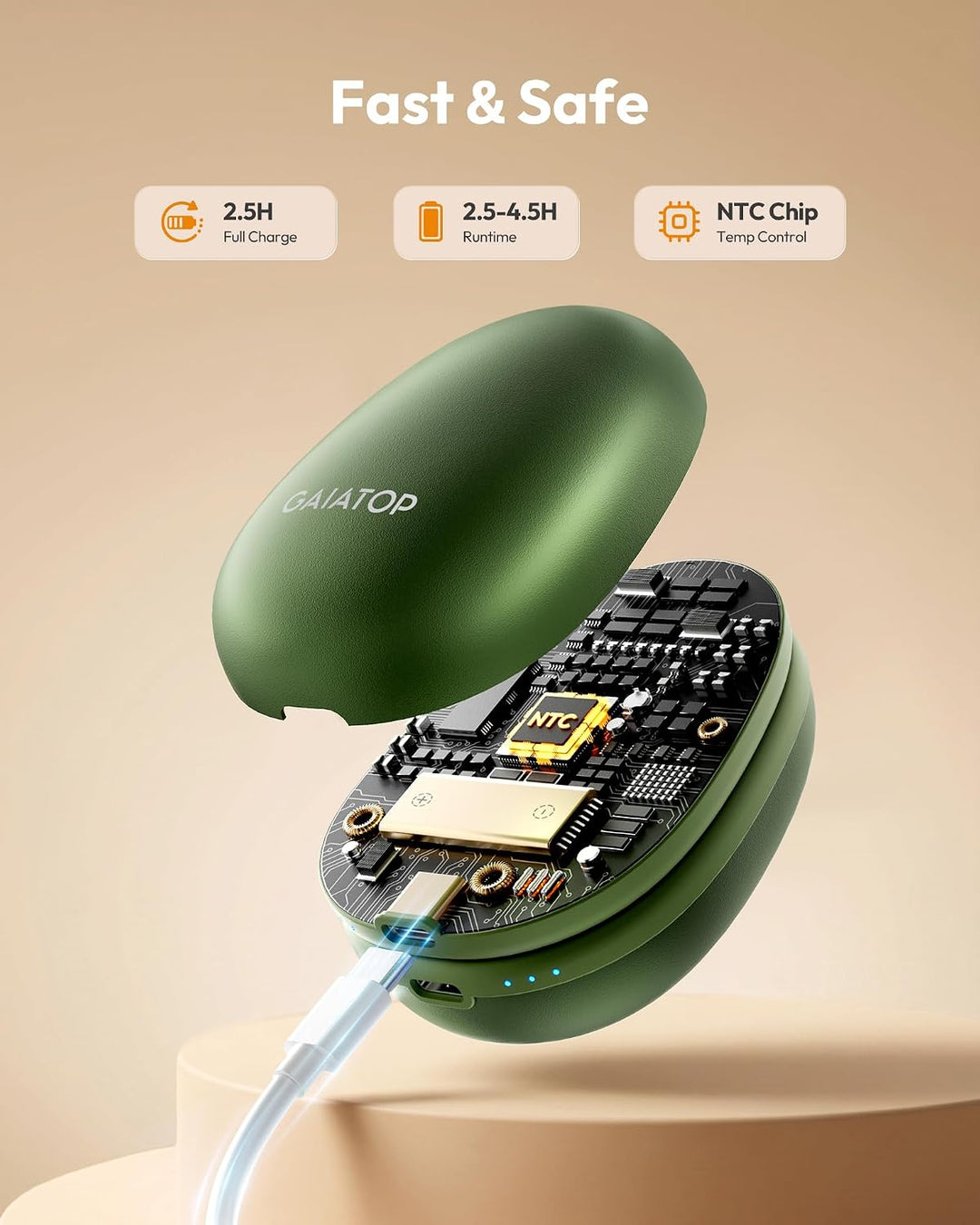 Gaiatop Handwärmer Elektrisch, 4000mAh Avocados Geformt Elektrischer Taschenwärmer mit 𝟐𝐏𝐜𝐬 USB-Kabe