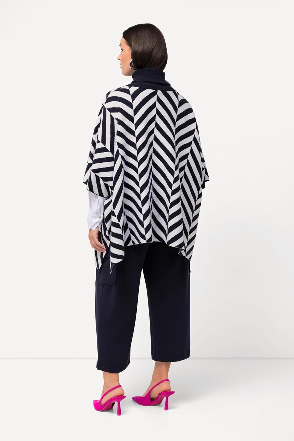 Ulla Popken Damen Strickcape mit Rollkragen, Jacquard Pullover, 42-48