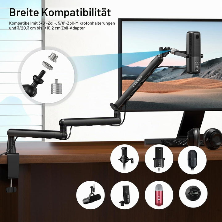 Aokeo AK-55i Mikrofonarm mit niedrigem Profil, geeignet für Aokeo Yeti, Snowball iCE, HyperX QuadCas