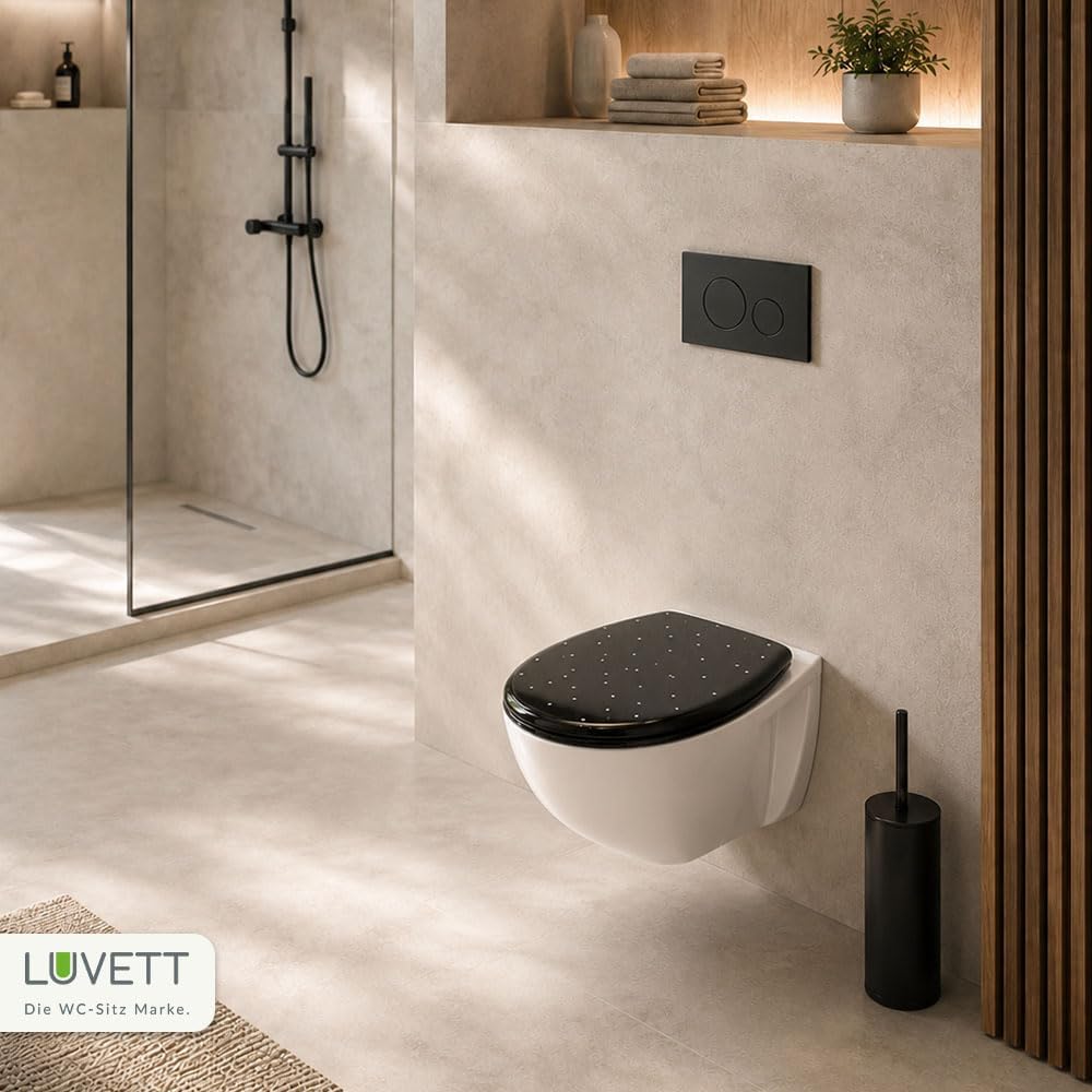 LUVETT® WC-Sitz S100 mit Glitzer-Steinen, oval, mit Absenkautomatik SoftClose®, abnehmbar, antibakte