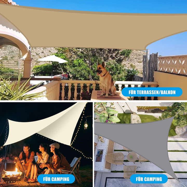Sonnensegel inkl 24er Befestigung Kit,3x3x3m Wasserdichter Sonnenschutz Dreieck Sonnenschirm Aussenü