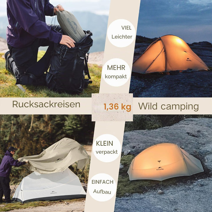 Naturehike Cloud Up Pro Zelt, 2024 Upgrade, ultraleichte Zelte, 1,75 kg (Alles Zubehör im Lieferumfa