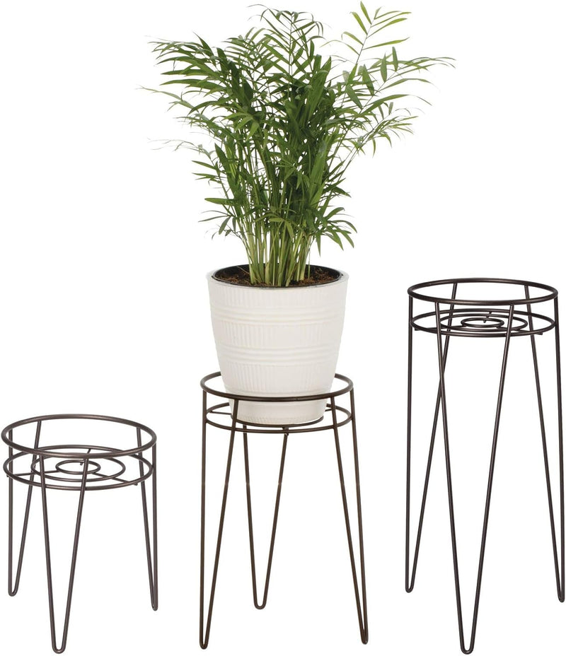 mDesign 3-er Set Midcentury Pflanzenständer für Blumen, Sukkulenten aus Metall – runder Blumenstände