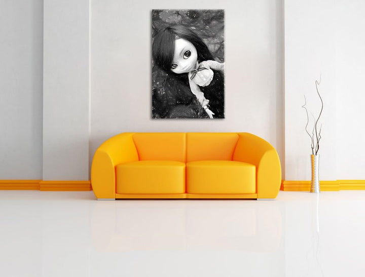 hübsches Püppchen im gelben Blumenstrauch NewArt Format: 100x70 cm auf Leinwand, XXL riesige Bilder