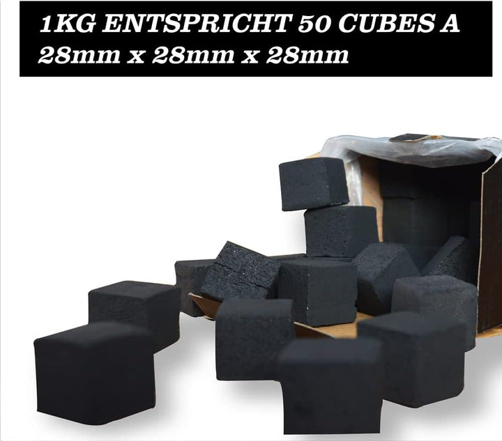 Kokosnuss Kohle mit Langer Brenndauer I 28x28mm Nachhaltige Naturkohle I wenig Asche I geringer Rauc