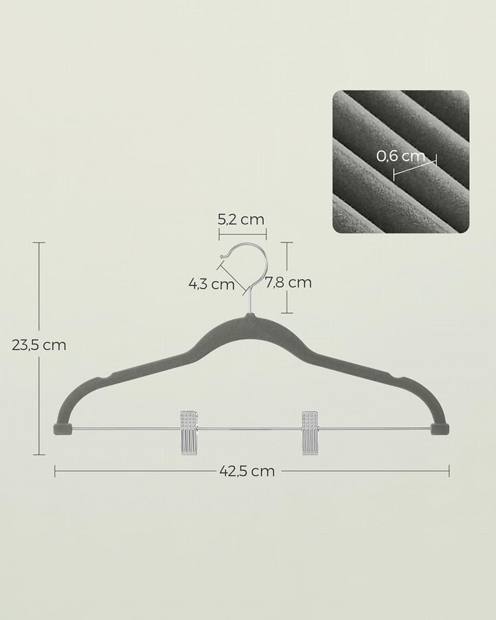 SONGMICS Kleiderbügel Samt, 10er Set, Rockbügel, 42,5 cm breit, mit verstellbaren Clips, rutschfest,