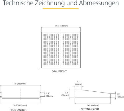 StarTech.com 2HE Server Rack Fachboden - Universelles perforiertes Rackablage für 19 Zoll Netzwerk/S