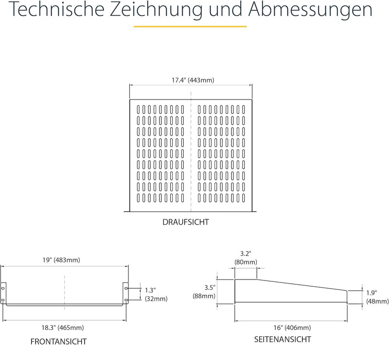 StarTech.com 2HE Server Rack Fachboden - Universelles perforiertes Rackablage für 19 Zoll Netzwerk/S