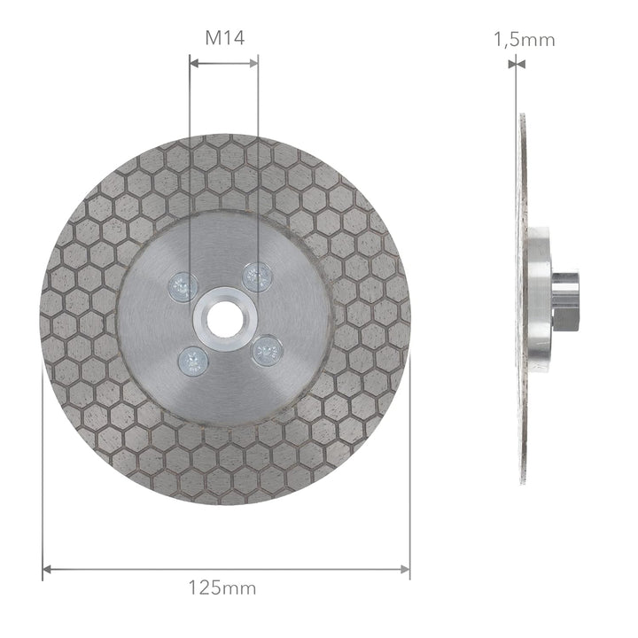 PRODIAMANT Diamant Gehrungs Fasen Fliesenscheibe 125mm mit M14 Flansch F-Jolly für Fliese und Feinst